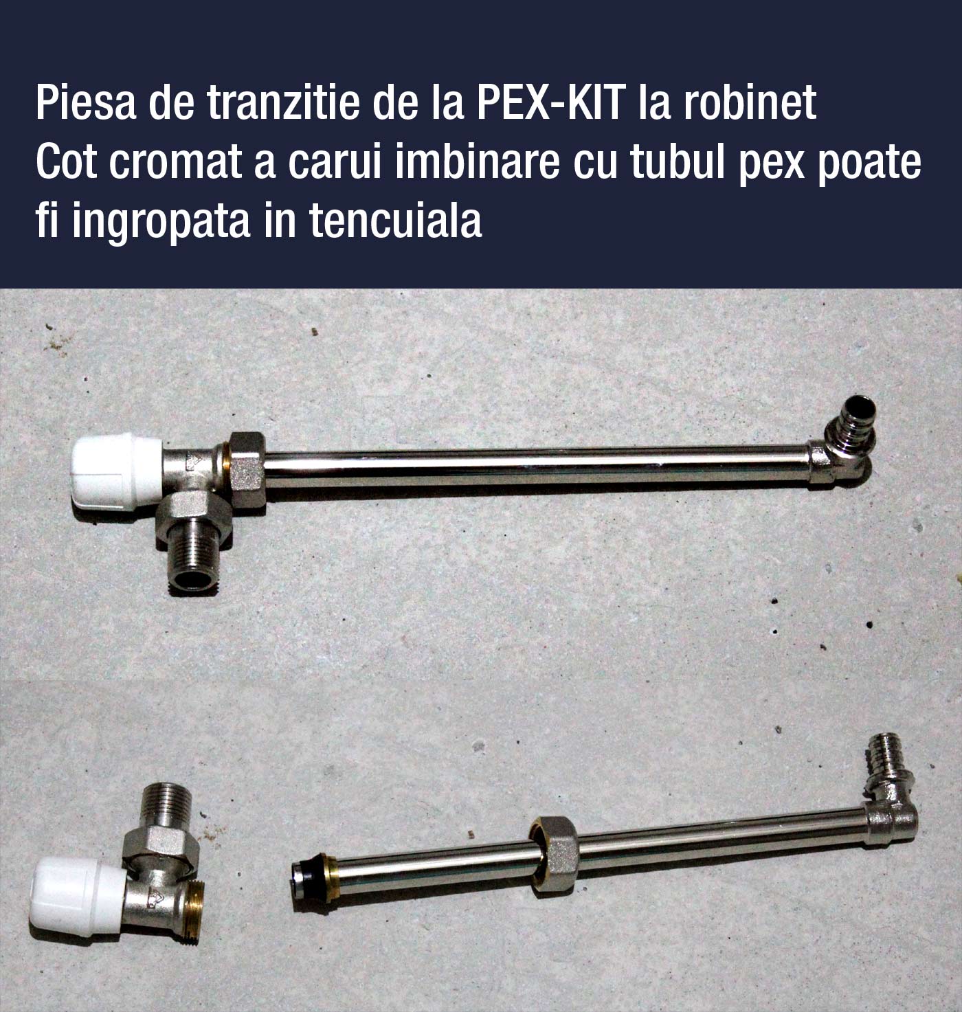 Cot (racord) cromat pt tranzitie de la PEX KIT la radiator